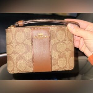 Coach Tan and Brown Signature Wristlet